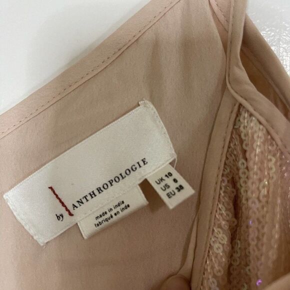 Anthropologie Pink sequin ruffle hem tank top size US 6 - Picture 4 of 6